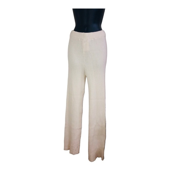 Super soft fuzzy Cream sweater knit ribbed cozy lounge wear pants‎ new - Picture 1 of 14